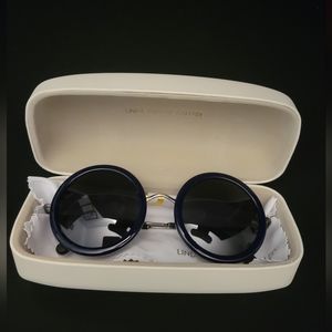 The Row x Linda Farrow Navy Round Sunglasses